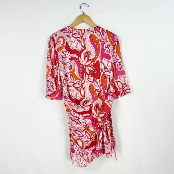 Zara Women's Carla Paisley Floral Wrap Dress Large Pink Bloggers Favorite - Picture 6 of 16